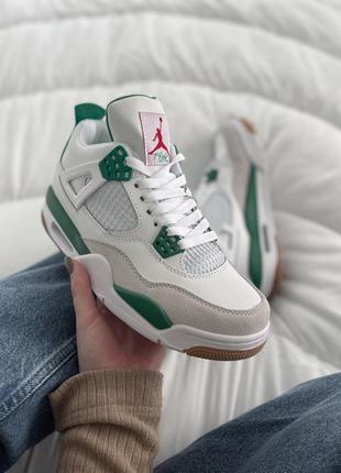 Крутейшие женские и мужские кроссовки nike air jordan 4 retro x sb pine green белые с зелёным3 фото