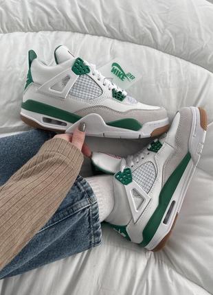 Крутейшие женские и мужские кроссовки nike air jordan 4 retro x sb pine green белые с зелёным7 фото