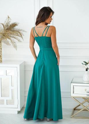 Платье вечернее шёлковое с разрезом 7512 зелёный8 фото