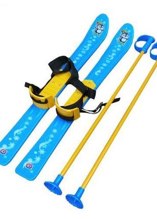 Лыжи с палками, детские, голубые1 фото