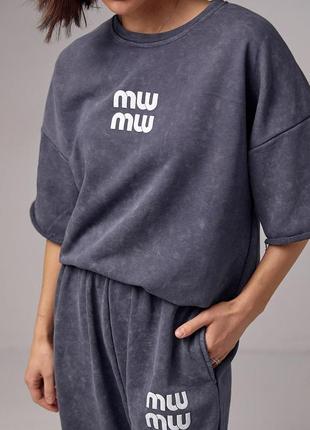Женский качественный спортивный костюм графит варенка в стиле тайдай тай-дай миу миу miu miu1 фото
