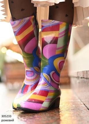 Гумові чоботи жіночі кольорові на каблуку 383 фото