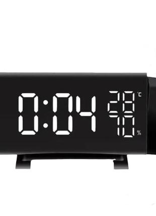 Настільний електронний led-годинник із датою, температурою та проєкцією часу qaosio ds-3621lp чорний з білим