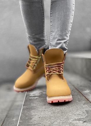 Черевики timberland fur на хутрі brown orange beige черевики