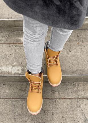 Ботинки timberland fur на меху brown orange beige черевики6 фото