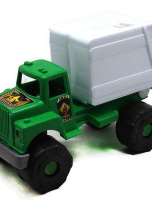 Пластиковая машинка "мусоровоз", зеленая кабина и белый кузов