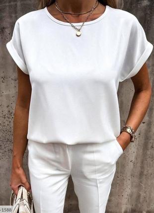 Блуза футболка женская стильная повседневная базовая однотонная с коротким рукавом размеры 42-48 арт 8884 фото