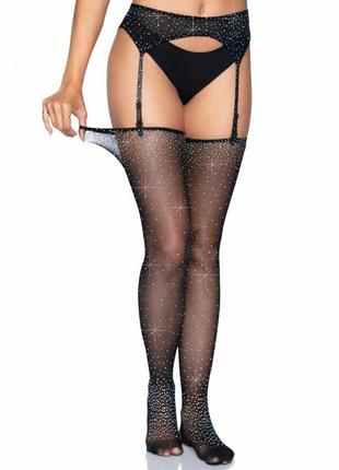 Комплект пояс та панчохи зі стразами leg avenue garter belt and stockings set o/s3 фото