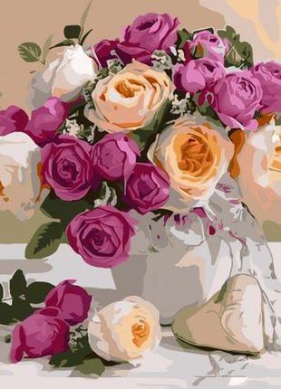 Картина за номерами "букет літніх троянд" 40х50 см