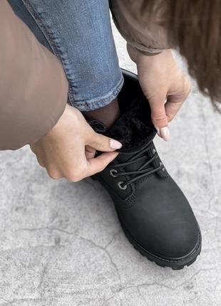 Ботинки timberland black fur черевики на меху6 фото