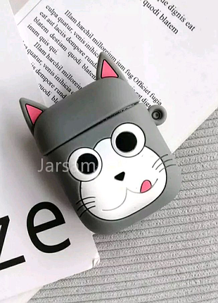 Сірий силіконовий чохол для навушників аирподсов котик