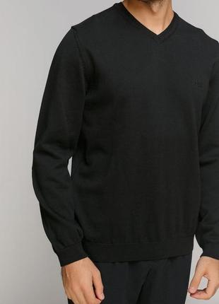 Шерстяной черный мужской свитер-пуловер hugo boss black men's extrafine merino.