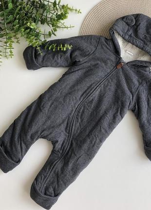 Утепленный комбинезон флисовый ромпер человечек с капюшоном ушками мишка h&m
