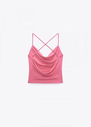 Zara розовый топ с открытой спинкой на бретельках майка блуза6 фото