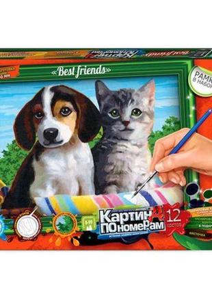 Уценка. картина по номерам "кот и пес" (320х230 мм) - краски высохли, истек срок годности, памятая упаковка1 фото