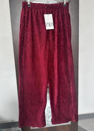Велюровые брюки, брюки палаццо, прямая штанка с блестками zara5 фото