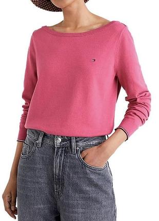 Жіночій светр tommy hilfiger. рожевий джемпер з органічної бавовни.
