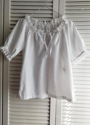 Біла блузка з опущеними плечима, блуза на зав'язках1 фото