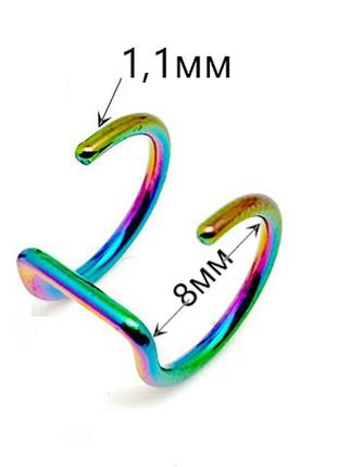 Кафф без прокола из стали в ухо, двойная сережка цвет разноцветный. имитация пирсинга. градиент3 фото