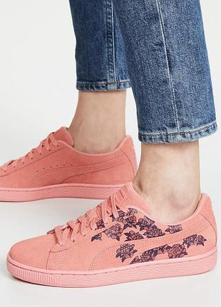 Жіночі рожеві замшеві кросівки puma graphic shell pink floral