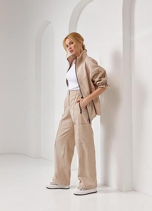 Женский брючный костюм бежевый джинсовый бентли modna kazka mksn2348/2337-02