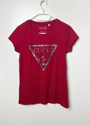 Футболка бордо  guess ls cn logo extra slim