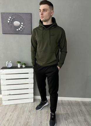 Демисезонный спортивный костюм puma худи хаки + брюки (двонитка)1 фото