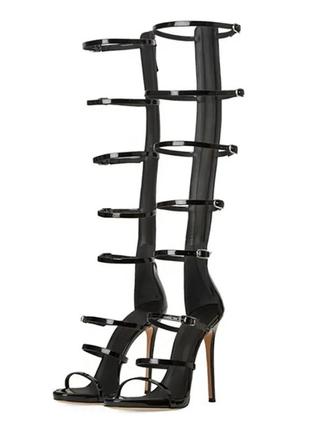 Босоножки на каблуку длинные женские 24,5 см черный