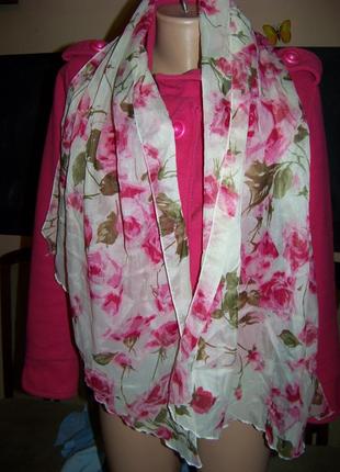 Шифоновый шарф-платок светлый в розы 45 на 160 см3 фото