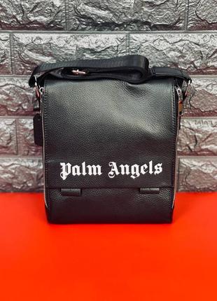 Месенджер чоловічий palm angels, сумка чорна з натуральної шкіри