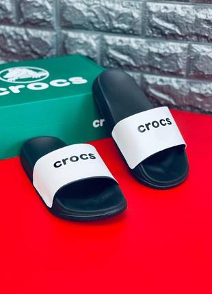 Чоловічі шльопанці crocs, чорно-білі шльопанці сланці капці2 фото