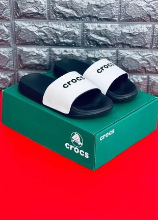 Чоловічі шльопанці crocs, чорно-білі шльопанці сланці капці5 фото