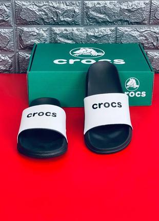 Чоловічі шльопанці crocs, чорно-білі шльопанці сланці капці7 фото