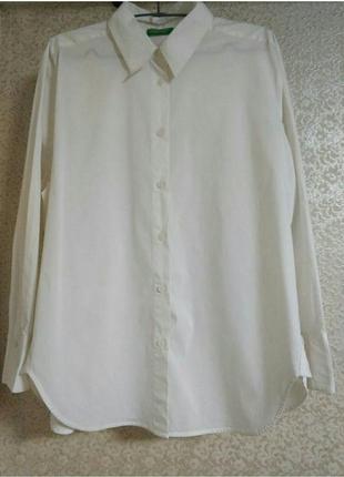 United colors of benetton стильная базовая повседневная casual белая рубашка оверсайз oversize оригинал, р.м6 фото