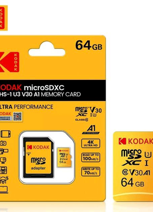 Карта памяти kodak 64 гб microsd class 10 uhs-i u3 v30 a1