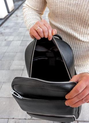 Мужской шикарный и качественный рюкзак из натуральной кожи черный7 фото