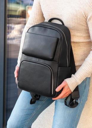 Мужской шикарный и качественный рюкзак из натуральной кожи черный8 фото