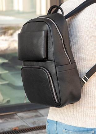 Мужской шикарный и качественный рюкзак из натуральной кожи черный5 фото
