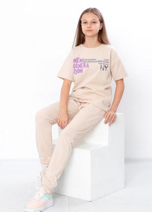 Стильный комплект для девочек подростков, подростковый сиреневый костюм футболка и штаны джоггеры, сиреневый костюм4 фото