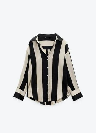 Zara стильна сатинова атласна сорочка рубашка смужка оверсайз бренд зара zara, р.l3 фото