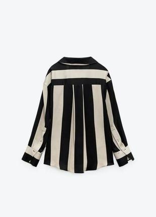 Zara стильна сатинова атласна сорочка рубашка смужка оверсайз бренд зара zara, р.l4 фото