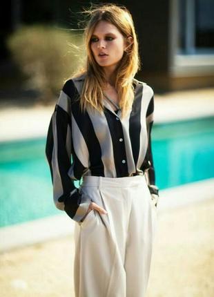 Zara стильна сатинова атласна сорочка рубашка смужка оверсайз бренд зара zara, р.l2 фото