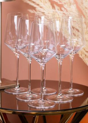 Бокал для вина высокий на ножке прозрачный из стекла набор 6 шт.