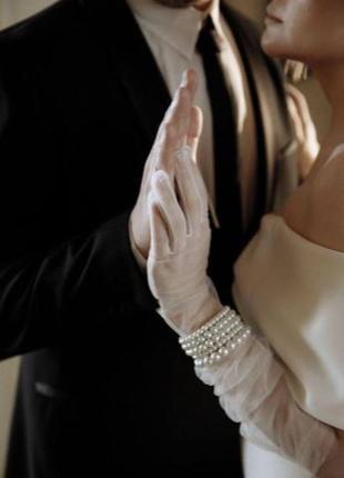 Ніжні білі рукавички, довгі рукавички фатин, рукавички нареченої