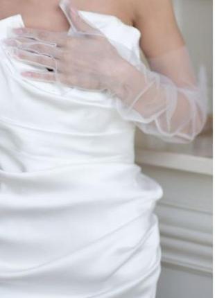 Ніжні білі рукавички, довгі рукавички фатин, рукавички нареченої