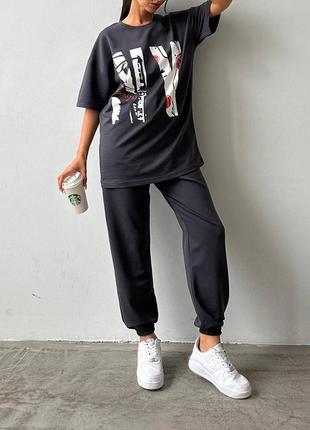 Костюм жіночий футболка з бавовни та трикотажні штани 502