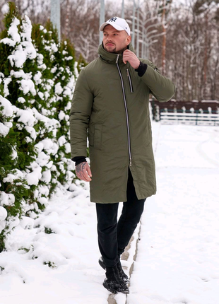 Зимова чоловіча куртка подовжена парка пальто з капюшоном. тінсул