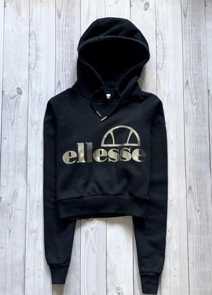 Жіноче вкорочене худі ellesse чорний світшот кофта з капюшоном толстовка
