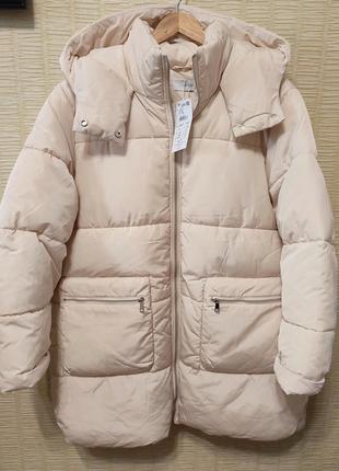 Зимова куртка оверсайз пуховік молочного кольору польща8 фото