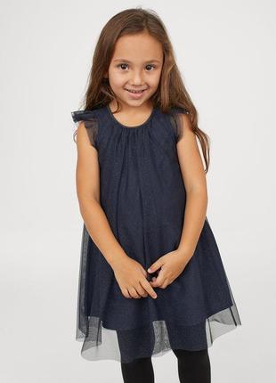 Синее нарядное фатиновое платье с блесточками на 8-9 лет2 фото